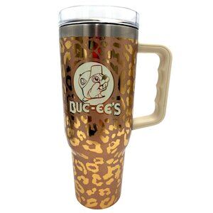 Buc-ees Yukon Outfitters Tumbler 40 Oz Leopard Print Insulated Mug Handle & Lid